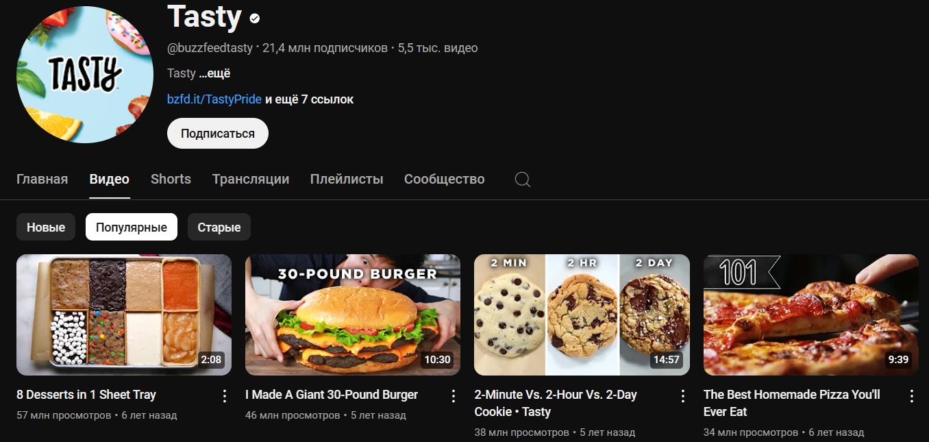 Популярные кулинарные каналы